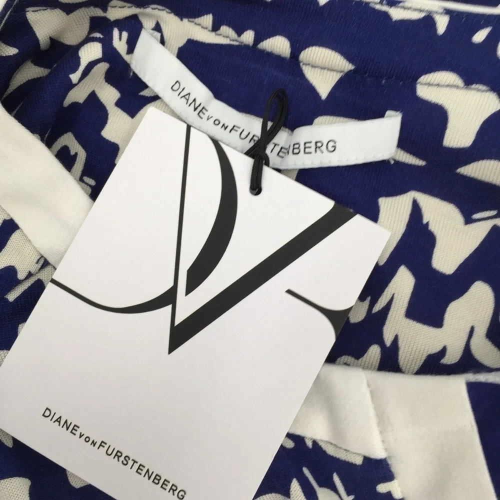 DVF Diane von Furstenberg Achelle Scribble Lines blue tunic dress silk new 0